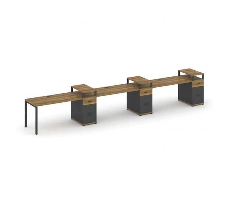Концепт Рабочая станция 3 места с 3 опорными тумбами CN.ORS-464 A Сандал Янтарный/Антрацит NEW/Метал