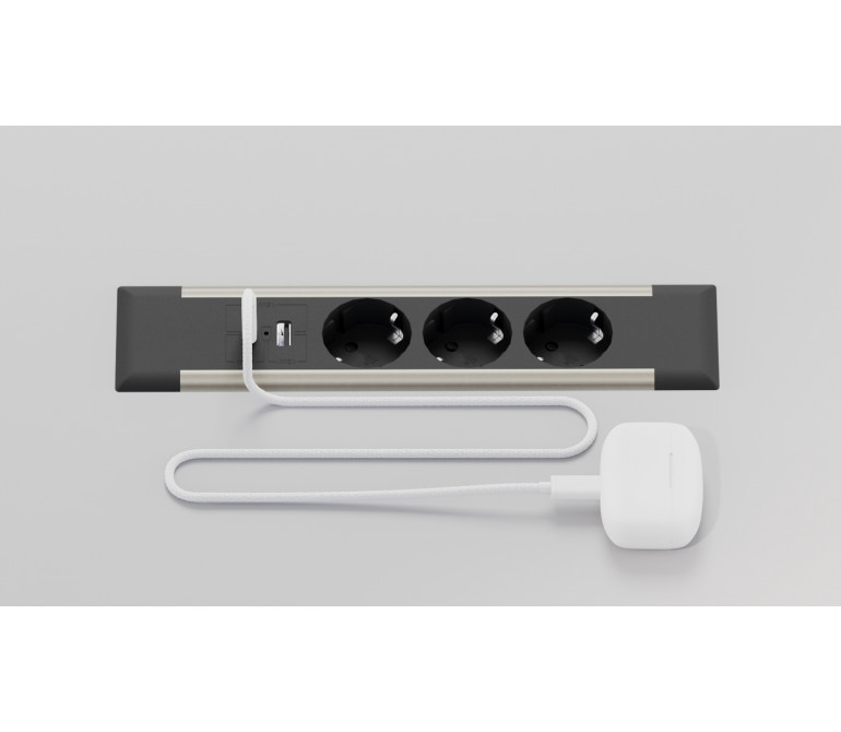 Электрификация Блок розеток встраиваемый в стол (3 розетки, USB-A, USB-C) G4103T-2AC.N Серебро/Черны