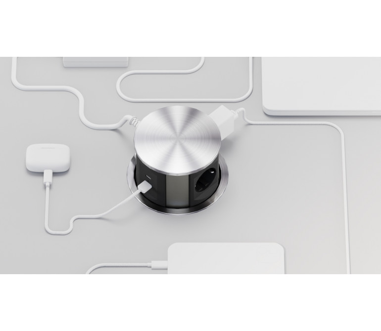 Электрификация Блок розеток выдвижной вертикальный (3 розетки, USB-A, USB-C) G10703N-2AC.N Серебро/Ч