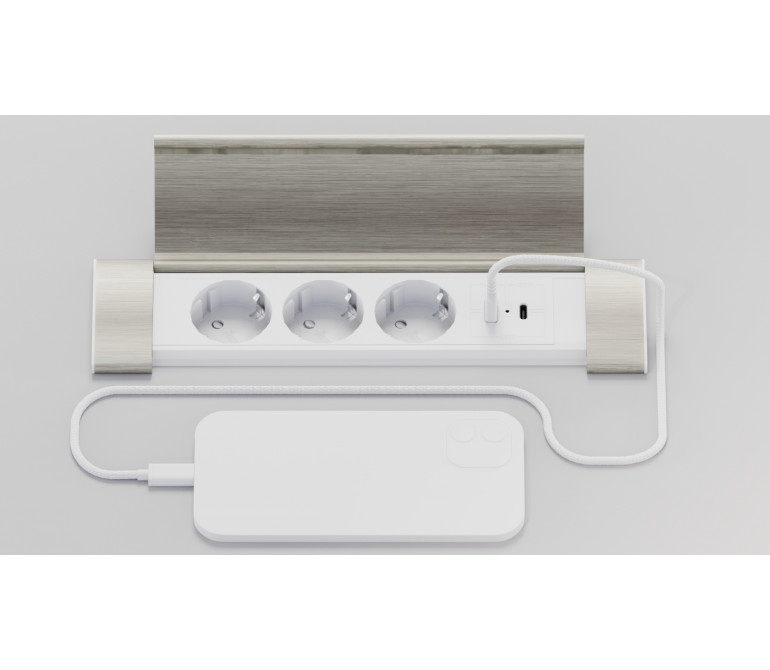 Электрификация Блок розеток с откидной крышкой (3 розетки, USB-A, USB-C) G4103Q-2AC.N Серебро/Белый