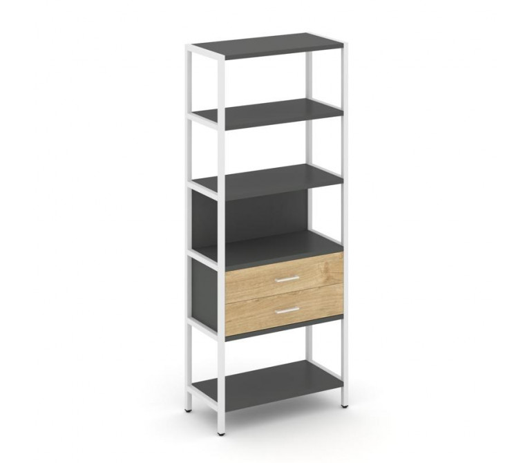 Шелф Систем Односекционный стеллаж пятиярусный с ящиками SN.STM-512 Антрацит NEW/Тиквуд Светлый/Мета