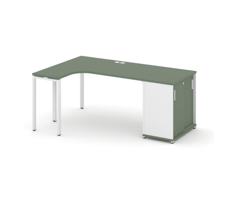 Концепт Стол эргономичный с опорным шкафом-купе  CN.SA-218(L) W Кобо NEW/Белый Бриллиант/Металл Белы