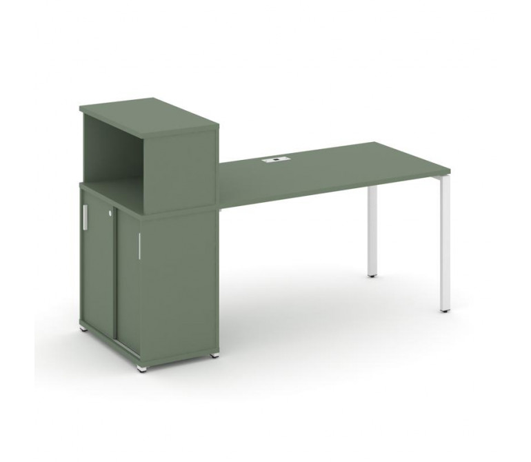 Концепт Стол рабочий с опорным шкафом-купе с надставкой низ. CN.SP-237 W Кобо NEW/Металл Белый 1400*