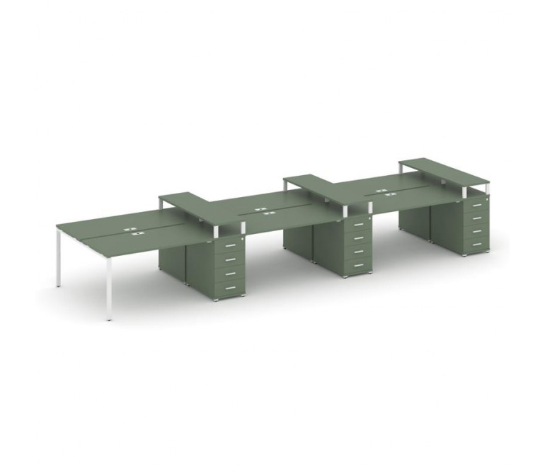 Концепт Рабочая станция 6 мест с 3 опорными тумбами CN.DRS-474 W Кобо NEW/Металл Белый 4800*1480*917