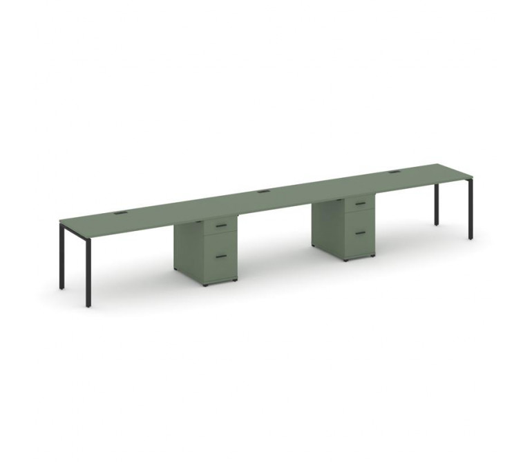 Концепт Рабочая станция 3 места с 2 опорными тумбами CN.ORS-438 B Кобо NEW/Металл Черный 4180*720*75